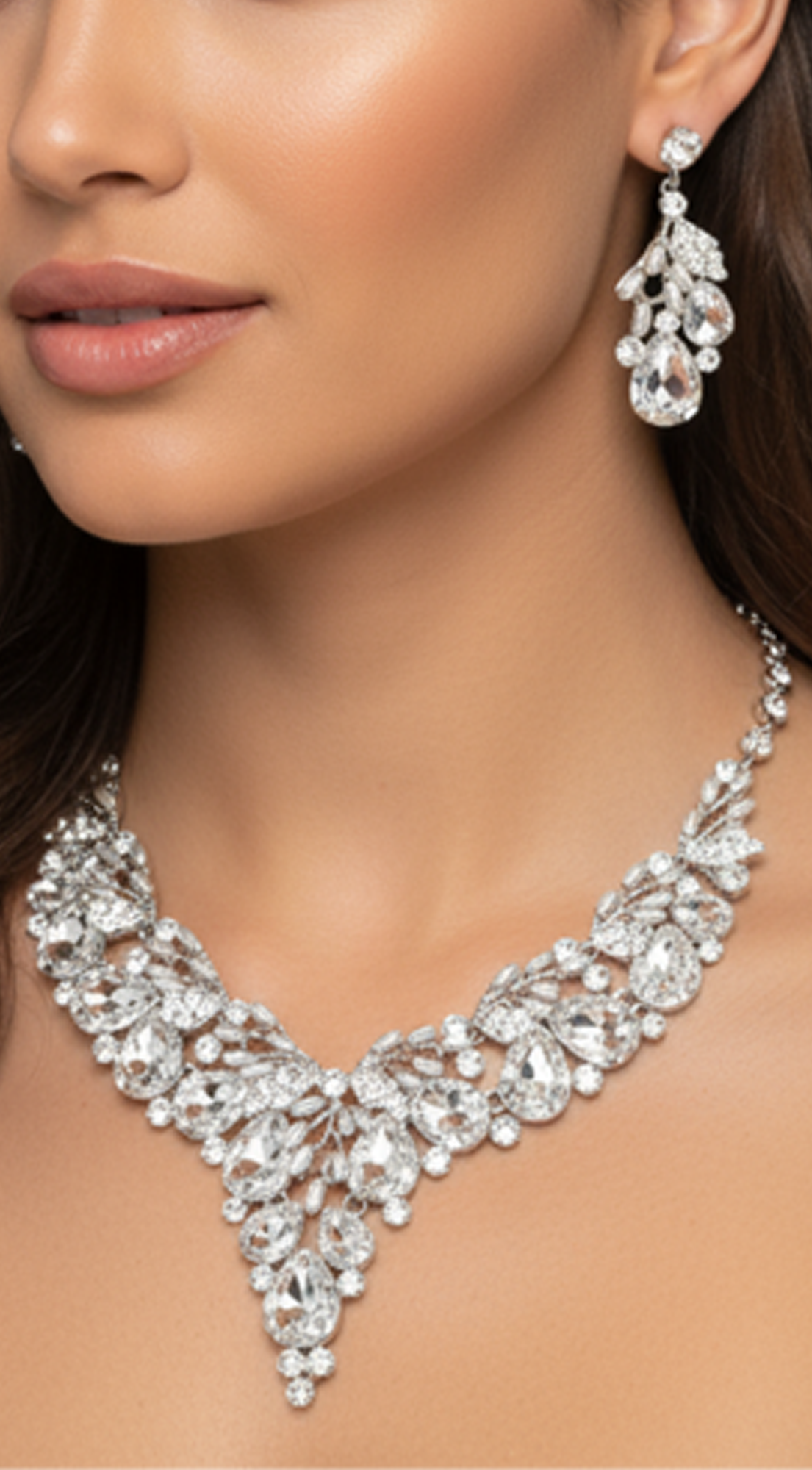 Crystal Silver Teardrop Glass Vine Collar Necklace