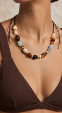 Marina Mixed Stone Cord Necklace - Black