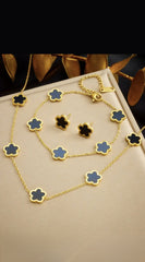 Tia Clover Necklace Bracelet & Earrings Set - Black