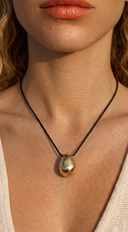 Teardrop Pendant Rope Necklace - Gold