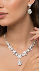 Keeping You Close Silver Cubic Zirconia Teardrop Necklace & Earrings Set