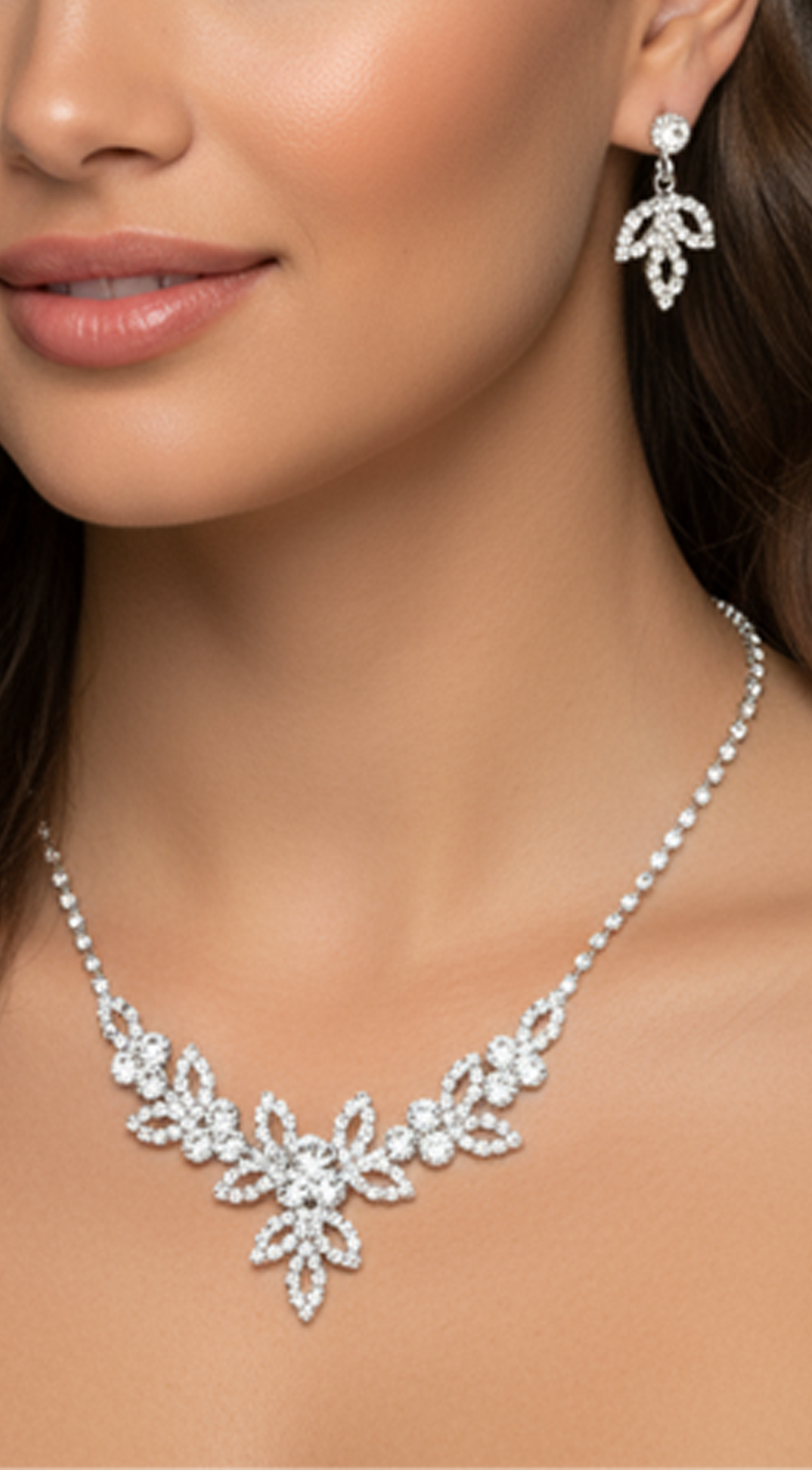 Wrapped Around You Silver Rhinestone Marquise Necklace & Earrings Set