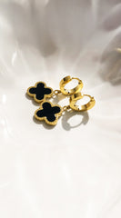 Clover Drop Earrings - Gold Black