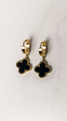 Clover Drop Earrings - Gold Black
