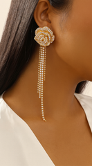 Lux Rosette Floral Tassel Earrings - Gold