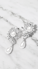 Pearl Marquise Stone Around Evening Clip On Earrings - Silver
