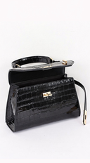 Vienna Faux Croc Top Handle Crossbody Bag - Black