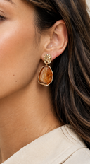 Aurora Marble Stone Drop Earrings - Gold