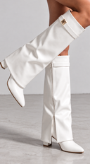Cerlene Overlay Foldover Knee High Boots - White