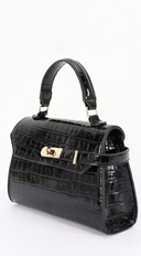 Vienna Faux Croc Top Handle Crossbody Bag - Black