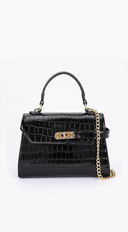 Vienna Faux Croc Top Handle Crossbody Bag - Black