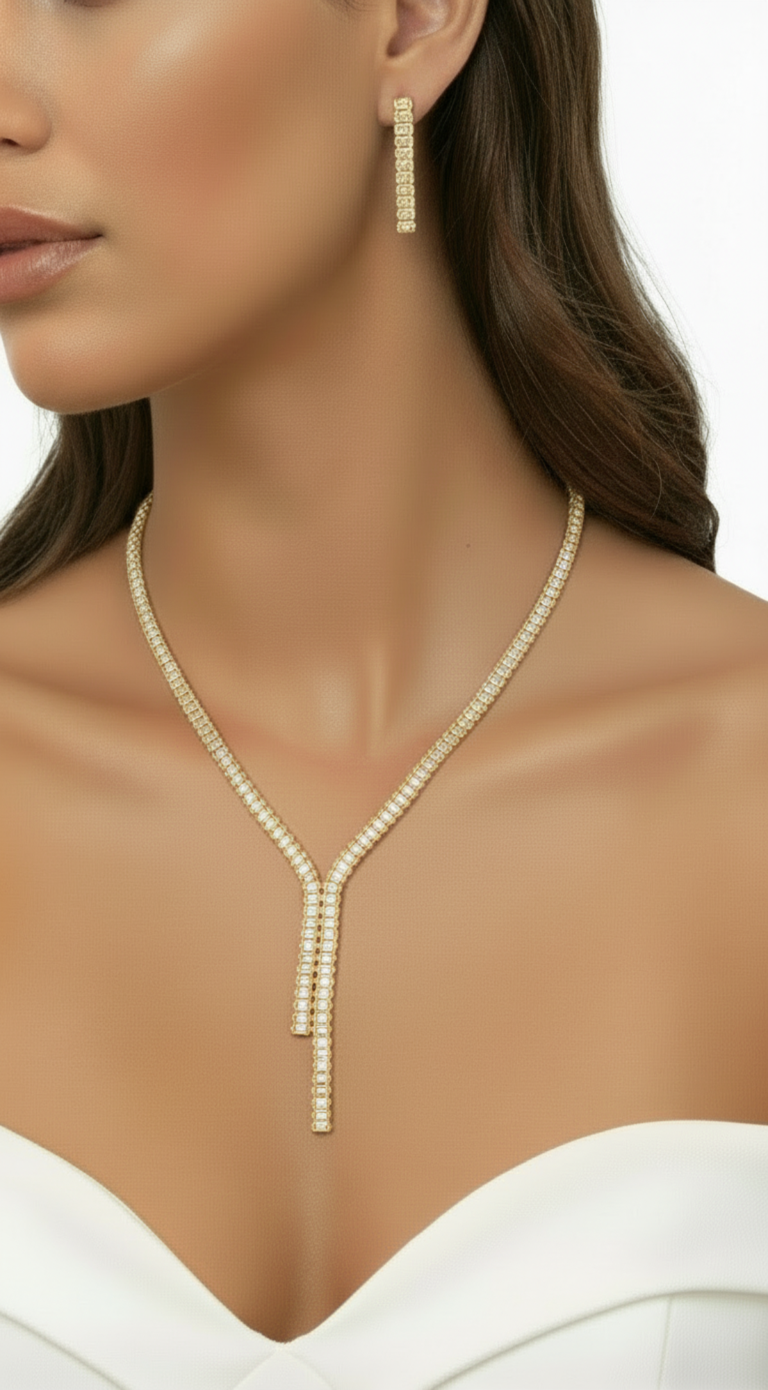 Azara Rhinestone Earring And Necklace Set - Gold