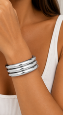 Zaral Polished 3 Piece Bangle Bracelet Set - Silver