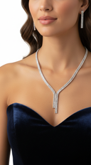 Azara Rhinestone Earring And Necklace Set - Silver