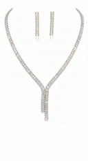 Azara Rhinestone Earring And Necklace Set - Silver