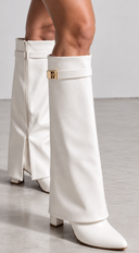 Cerlene Overlay Foldover Knee High Boots - White