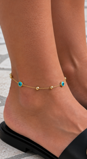 Evil Eye Beaded Chain Anklet - Gold