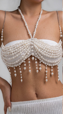 Allure Pearl Fringe Statement Body Chain - White
