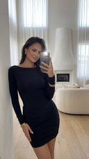 Maribel Ruched Mini Dress - Black