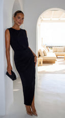 Talyssa Black Wrap Maxi Dress full length front view on model