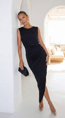 Talyssa Black Wrap Maxi Dress close-up of wrap construction