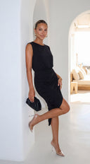 Talyssa Black Wrap Maxi Dress back view on model