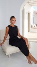 Talyssa Black Wrap Maxi Dress stitching and texture close-up hemline and silhouette detail