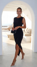 Talyssa Black Wrap Maxi Dress full length three-quarter angle