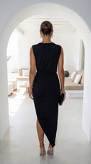 Talyssa Black Wrap Maxi Dress styled look from behind