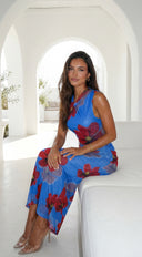 Cielara Floral Twist Neck Maxi Dress - Blue