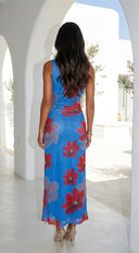 Cielara Floral Twist Neck Maxi Dress - Blue