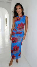Cielara Floral Twist Neck Maxi Dress - Blue