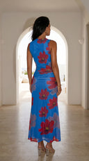 Cielara Floral Twist Neck Maxi Dress - Blue