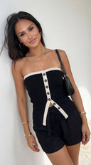 Montera Contrast Button Knit Tube Top - Black