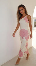 Petalise Floral Asymmetrical Maxi Dress - Pink