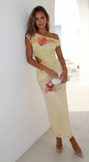 Lioraya Floral Off Shoulder Maxi Dress - Pale Yellow Multi