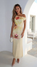 Lioraya Floral Off Shoulder Maxi Dress - Pale Yellow Multi
