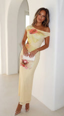 Lioraya Floral Off Shoulder Maxi Dress - Pale Yellow Multi