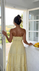 Sunbeam Tiered Lace Strapless Maxi Dress - Butter Yellow