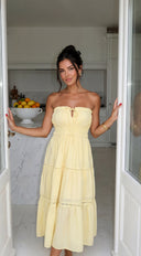Sunbeam Tiered Lace Strapless Maxi Dress - Butter Yellow