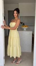 Sunbeam Tiered Lace Strapless Maxi Dress - Butter Yellow