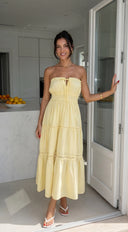 Sunbeam Tiered Lace Strapless Maxi Dress - Butter Yellow