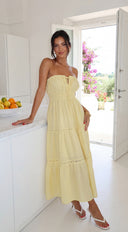 Sunbeam Tiered Lace Strapless Maxi Dress - Butter Yellow