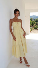 Sunbeam Tiered Lace Strapless Maxi Dress - Butter Yellow