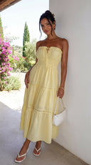 Sunbeam Tiered Lace Strapless Maxi Dress - Butter Yellow