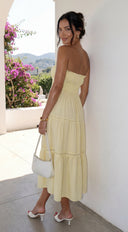 Sunbeam Tiered Lace Strapless Maxi Dress - Butter Yellow