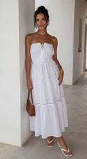 Sunbeam Tiered Lace Strapless Maxi Dress - White