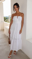 Sunbeam Tiered Lace Strapless Maxi Dress - White