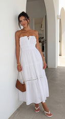 Sunbeam Tiered Lace Strapless Maxi Dress - White