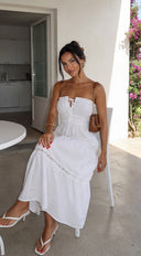 Sunbeam Tiered Lace Strapless Maxi Dress - White